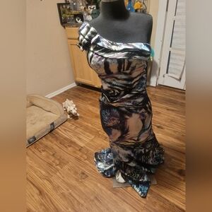 Betsy & Adam One-Shoulder Blue and Purple Dress